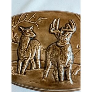 Trinket Jewelry Box Hunting Deer Buck Doe Antlers Wildlife‎ Signed 11"x6"x3"